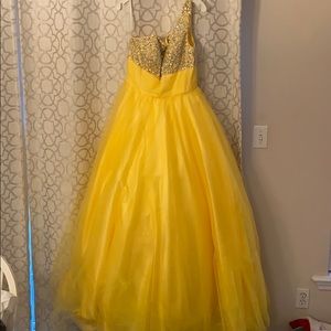 Yellow One Shoulder Bling Prom Dress